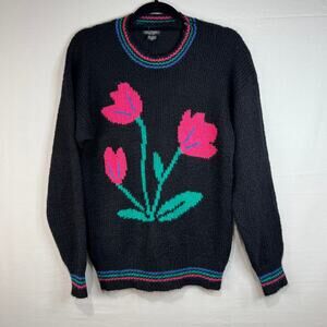 Gotham Vintage Sweater Pink Tulips Black Large